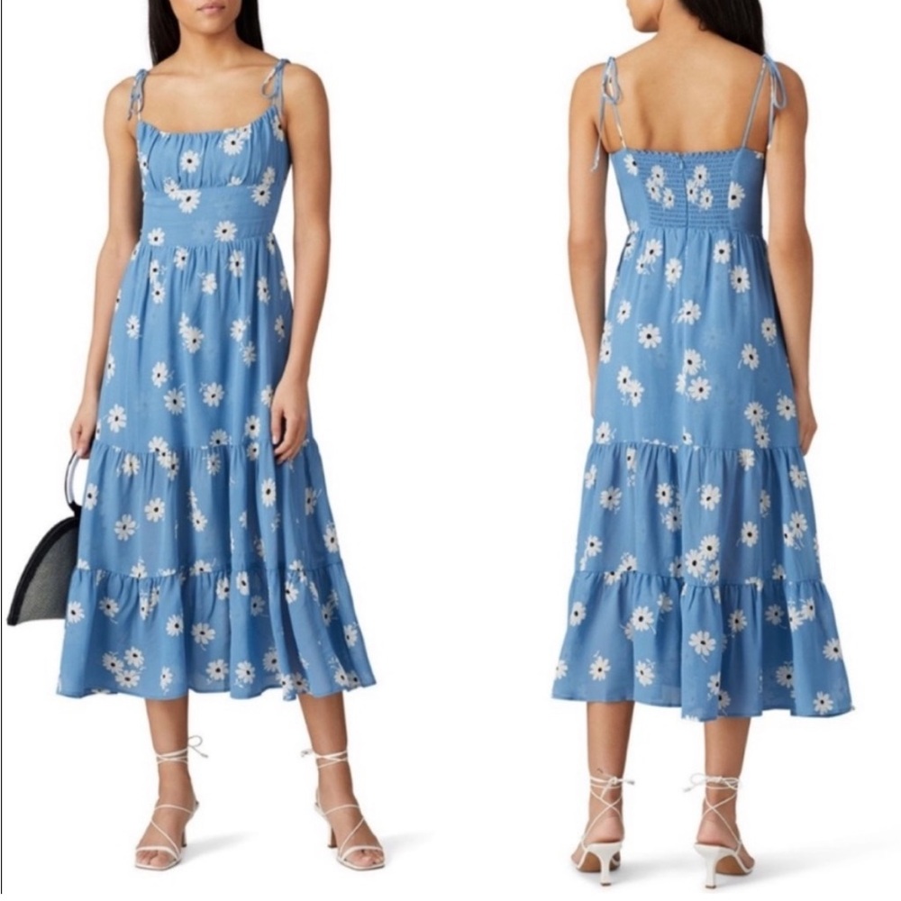 Reformation Blue Daisy Tiered Midi Dress